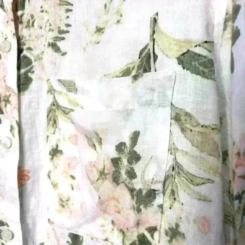 LORD & TAYLOR 100% Linen Floral Button Up Shirt Blouse Size  L or XL - Picture 4 of 6